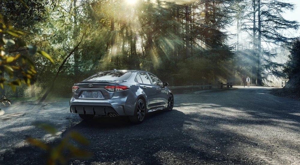 Grey 2026 Toyota Corolla XSE for sale near a walking path