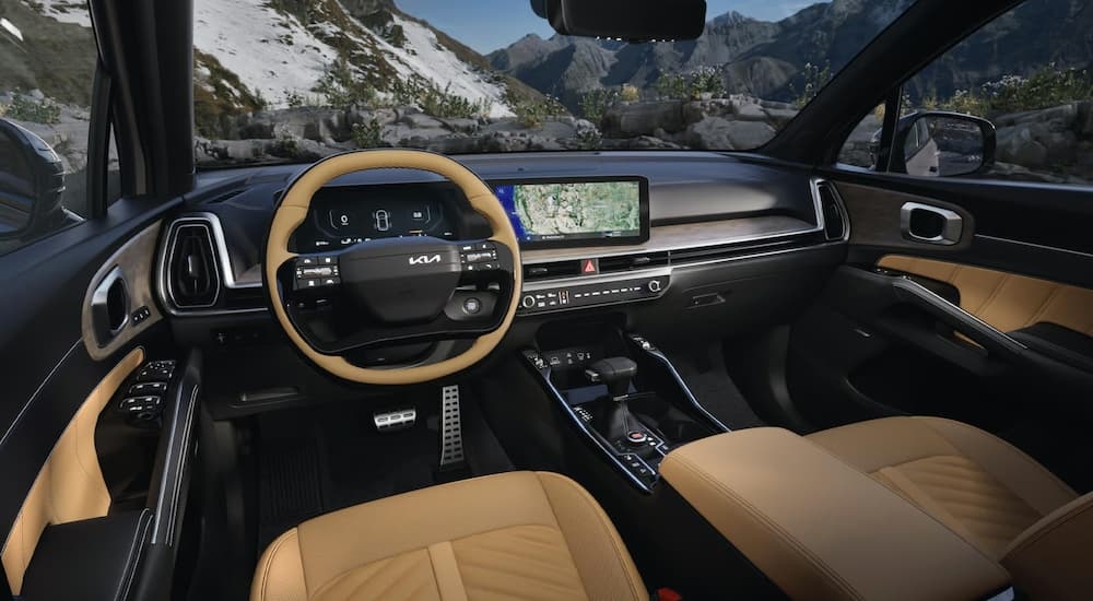 Brown and black interior of a 2026 Kia Sorento for sale near Porter