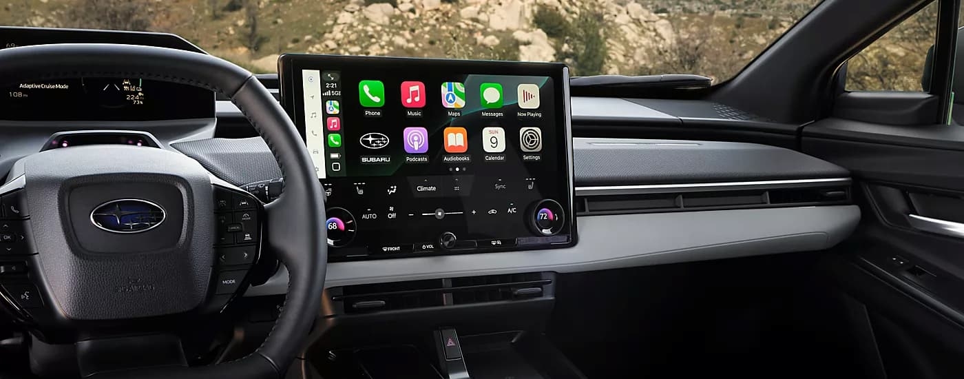 Steering wheel and infotainment screen in a 2026 Subaru Trailseeker