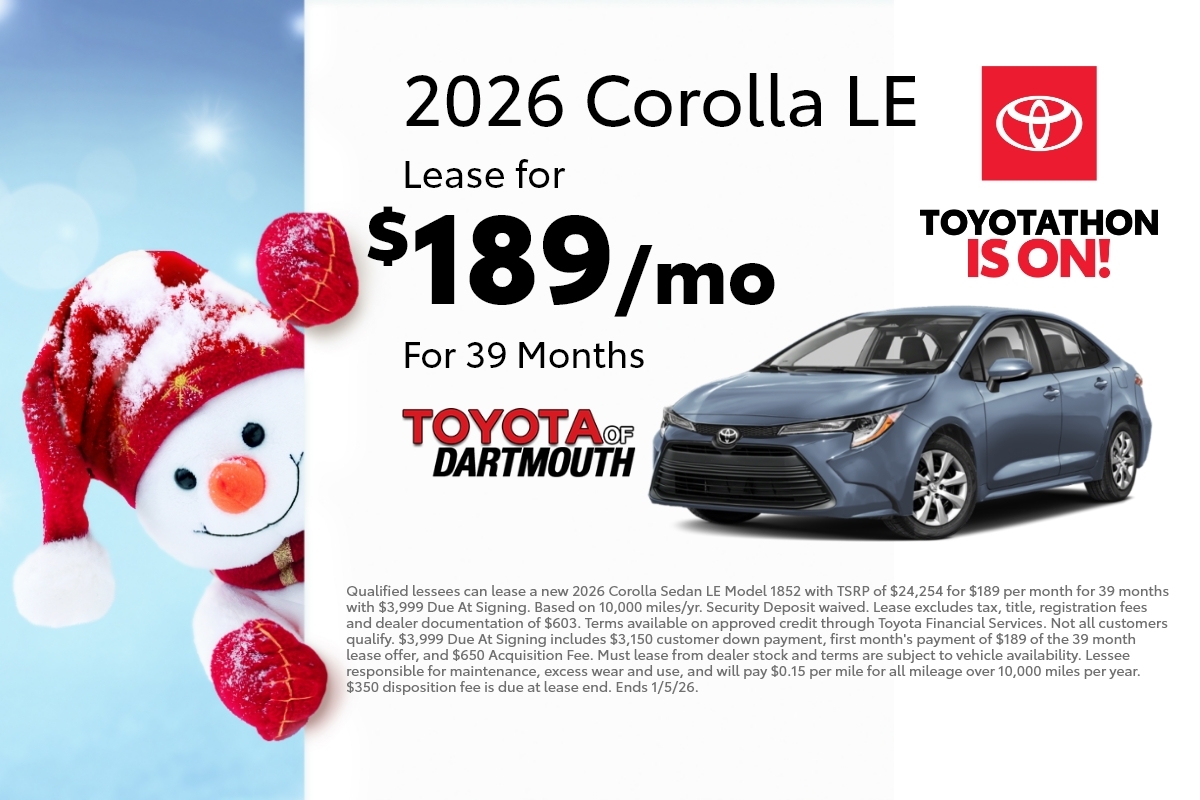Special lease offer a new Toyota Corolla at Toyota of Dartmouth