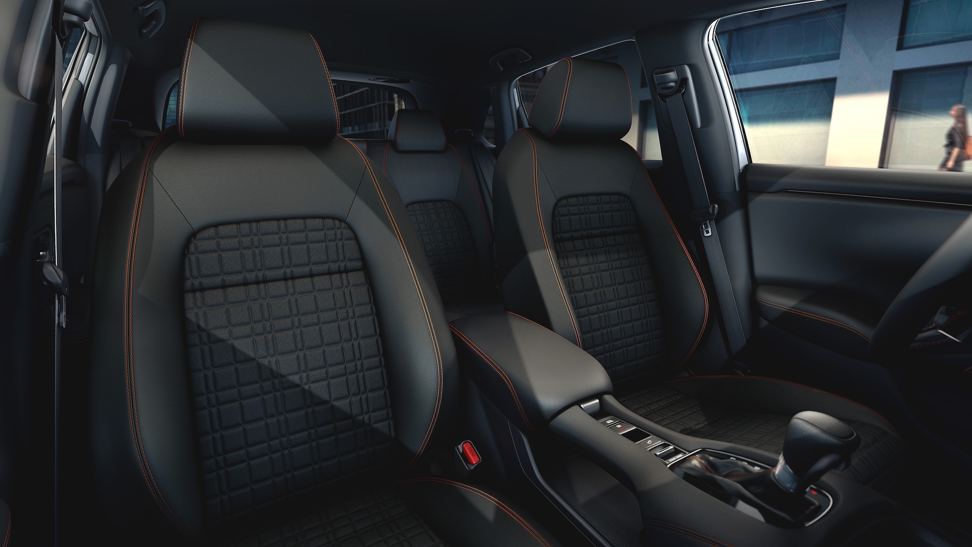 2026 Honda HR-V Sport interior view of the Black cloth Seats with Orange Accent Stitching