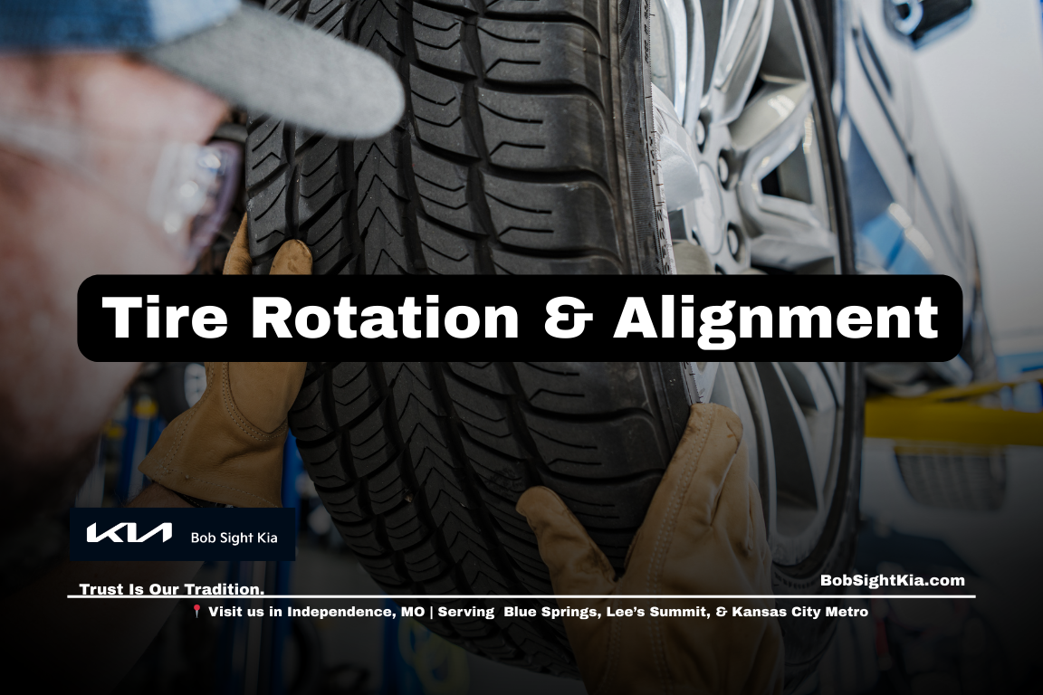 Kia tire rotation and wheel alignment service for Kansas City Metro drivers at Bob Sight Kia in Independence Missouri