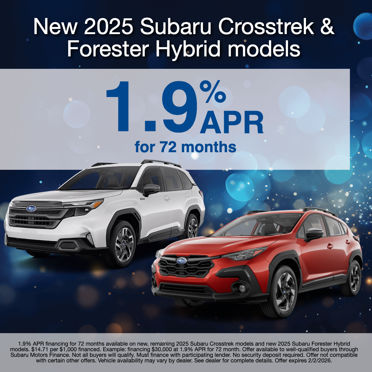 1.9% APR for 72 months - On select models