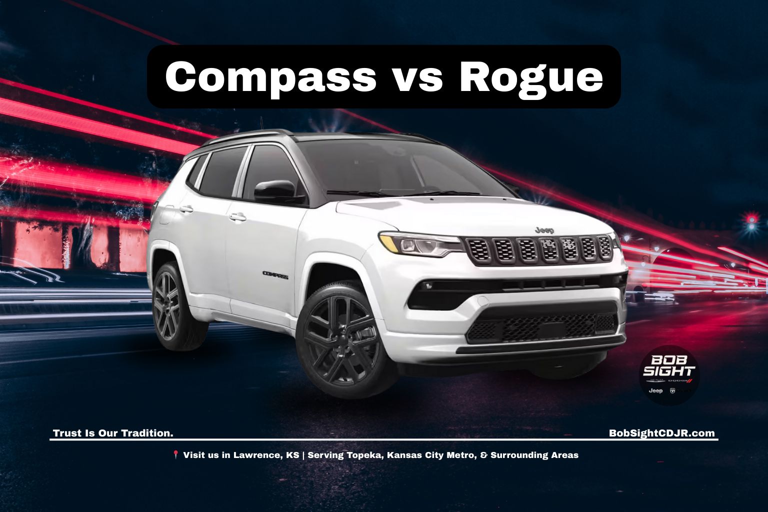 Jeep Compass vs Nissan Rogue comparison for Lawrence KS commuters serving Topeka and Baldwin City drivers