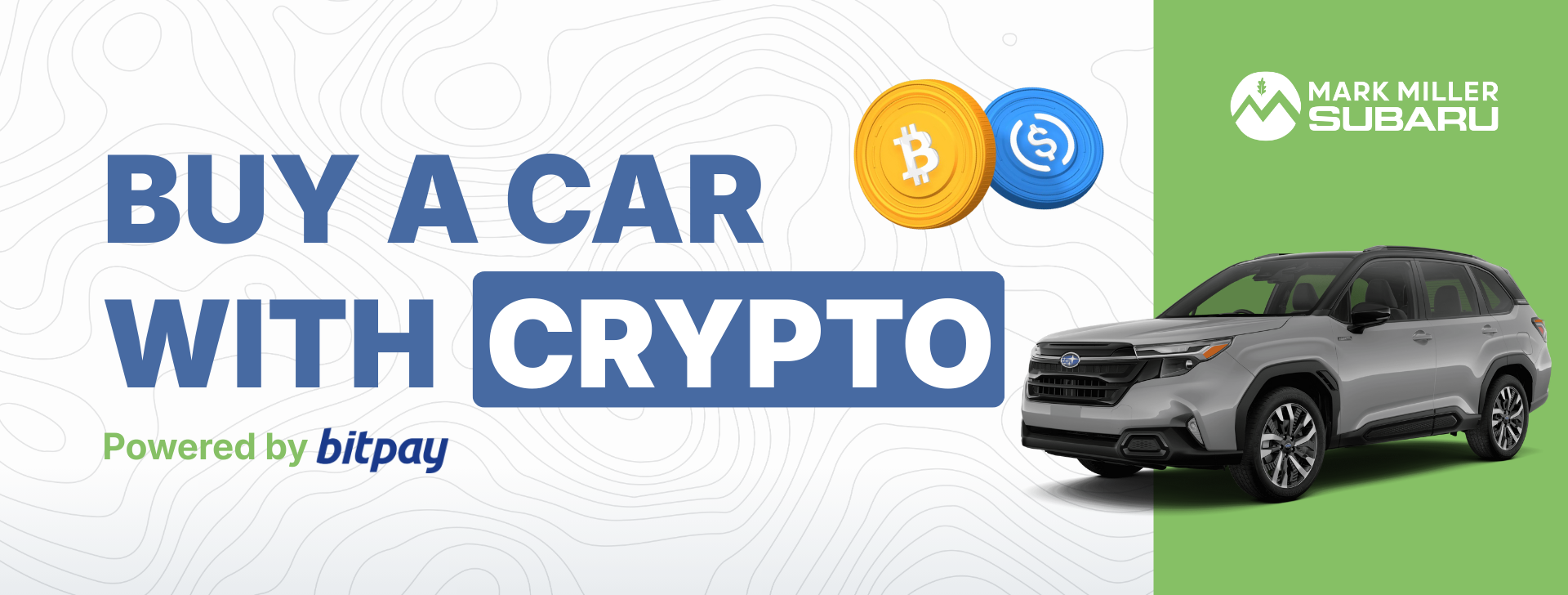 Buy a car with cryptocurrency at Mark Miller Subaru