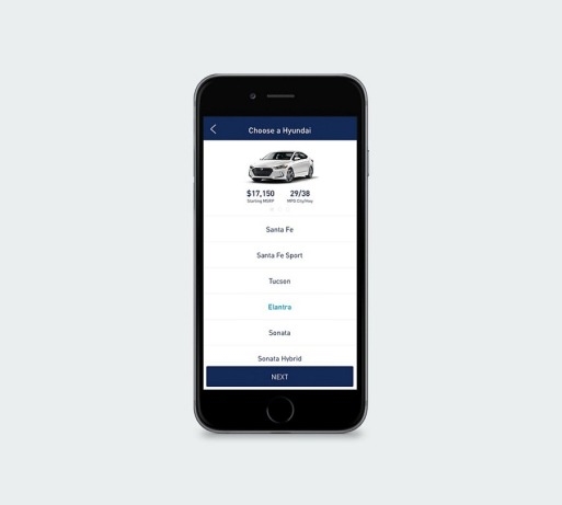 Hyundai Drive app screen - Select a Hyundai