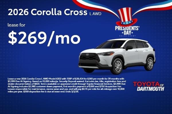 toyota corolla cross lease deals at Toyota of Dartmouth