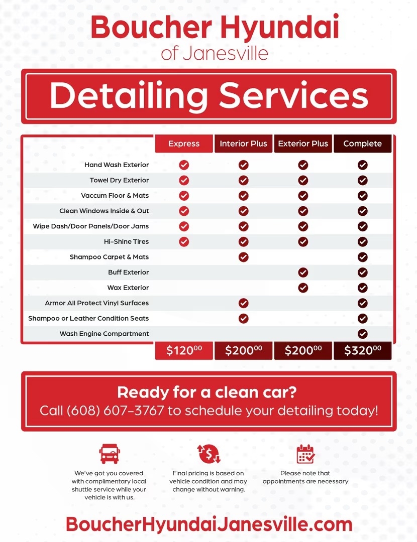 Detailing services at Boucher Hyundai of Janesville
