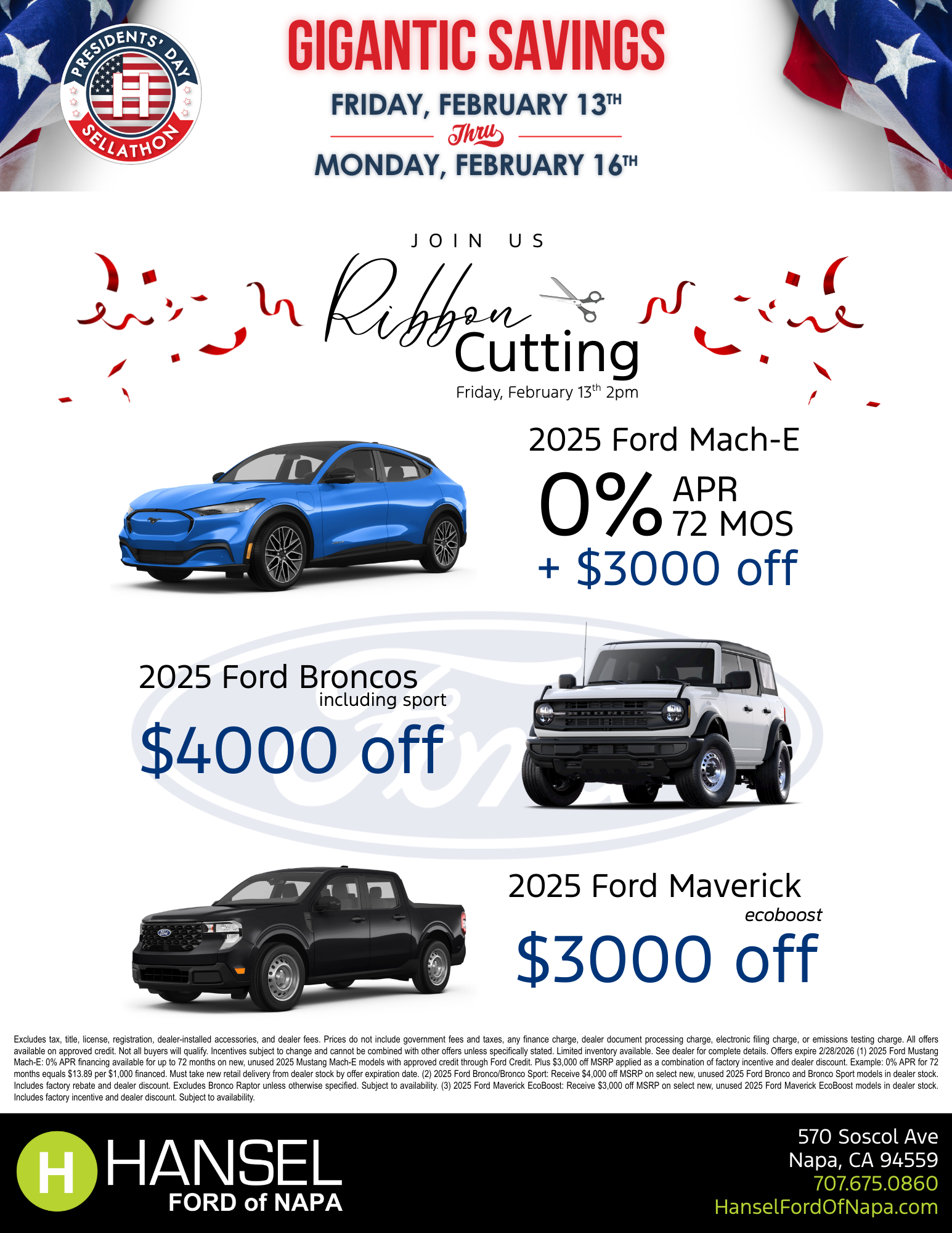 Hansel Ford Napa President’s Day Specials