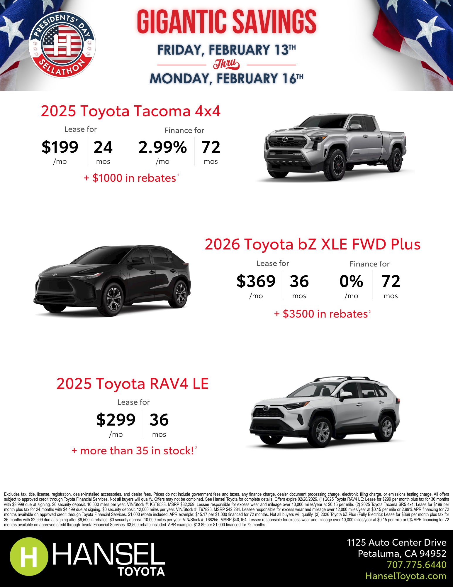 Hansel Toyota President’s Day Specials