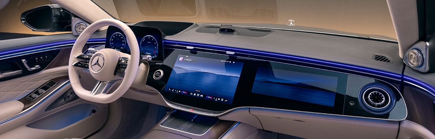 S-Class interior showing cockpit and screens