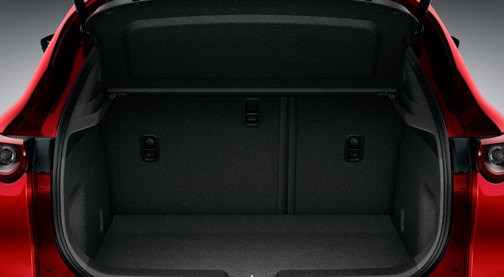 Empty trunk of a red 2020 Mazda CX-30