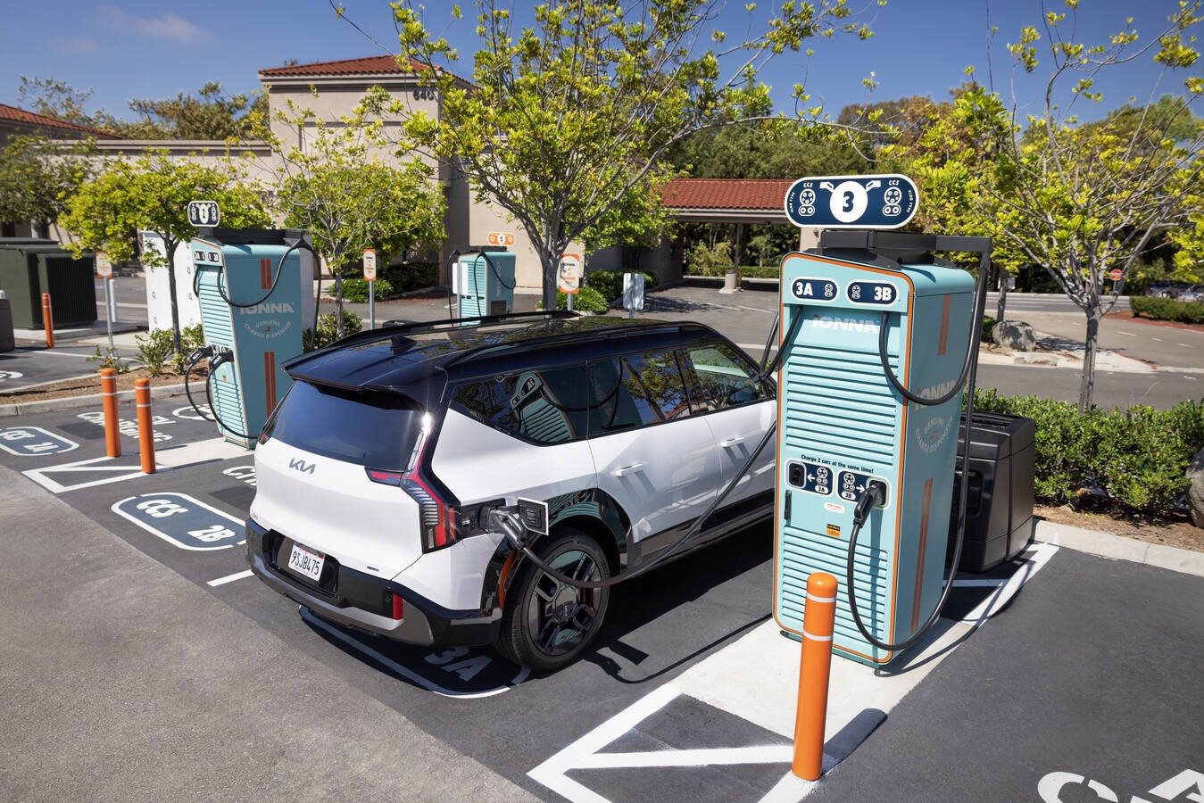 Kia EV9 charging at a DC fast charger