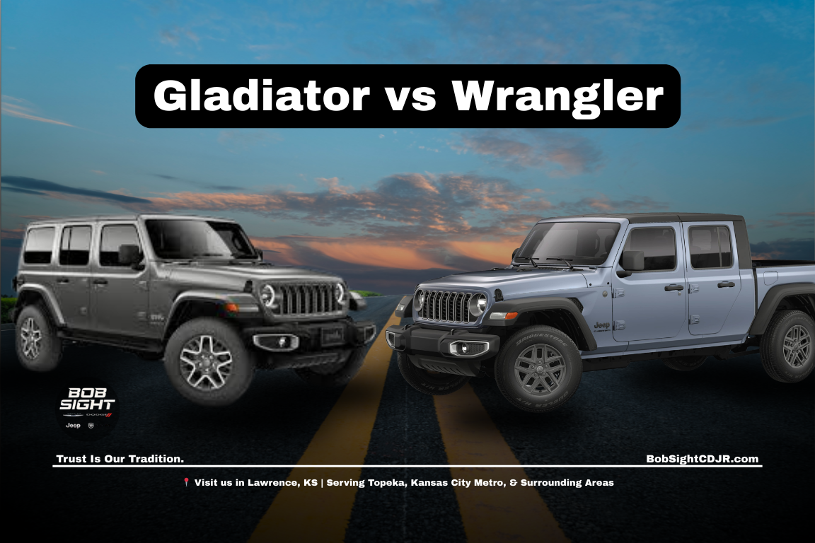 Jeep Gladiator vs Jeep Wrangler comparison for Northeast Kansas roads at Bob Sight CDJR in Lawrence KS serving Topeka and the Kansas City Metro