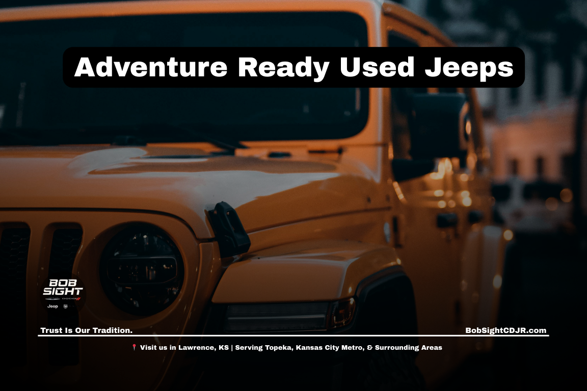 Used Jeep Wrangler in Lawrence KS ready for outdoor season adventures at Bob Sight CDJR serving Northeast Kansas