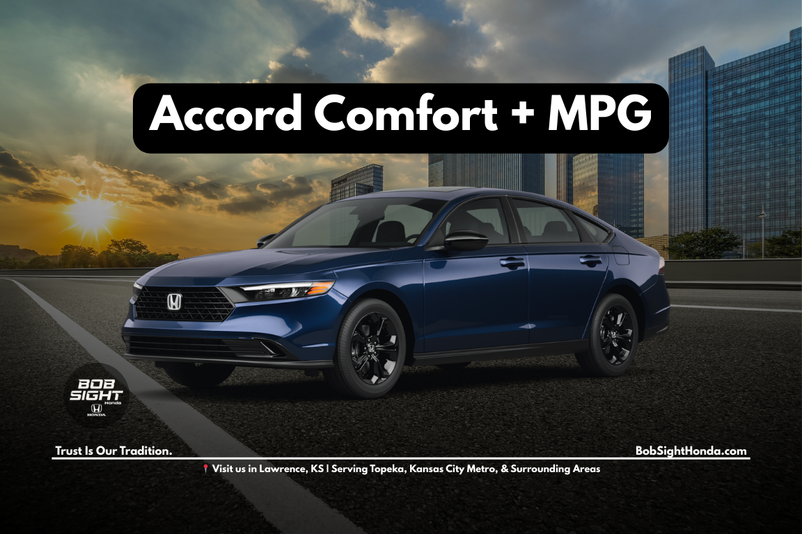 Honda Accord sedan for sale in Lawrence Kansas at Bob Sight Honda offering comfort and fuel efficiency for Kansas City Metro drivers