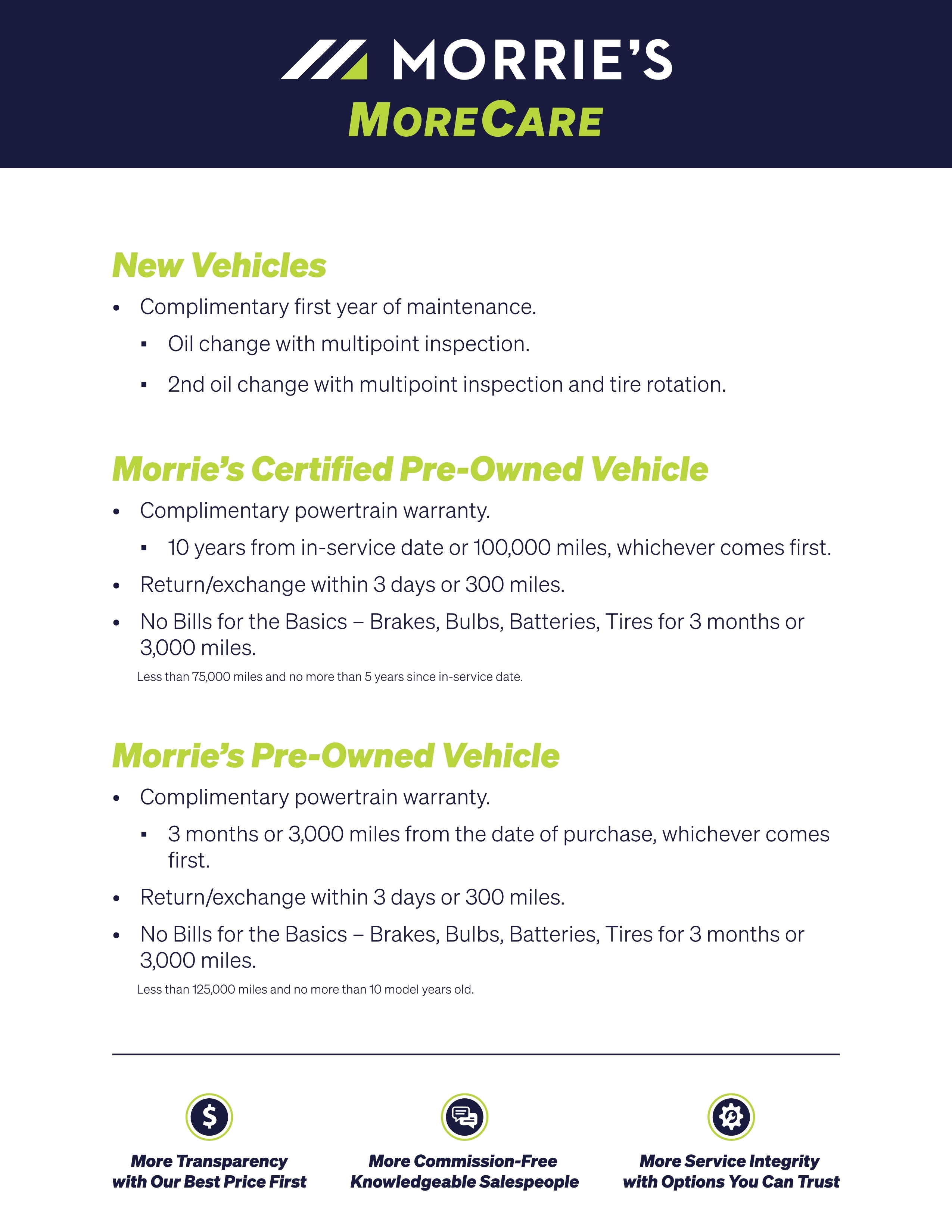 Morrie's MoreCare flyer details
