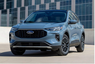 Ford Escape compact SUV front three-quarter view with grille and LED headlights