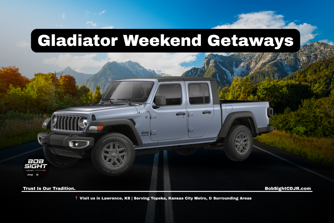 Jeep Gladiator truck in Lawrence Kansas at Bob Sight CDJR ready for weekend getaways and outdoor trips across Douglas County and Northeast Kansas