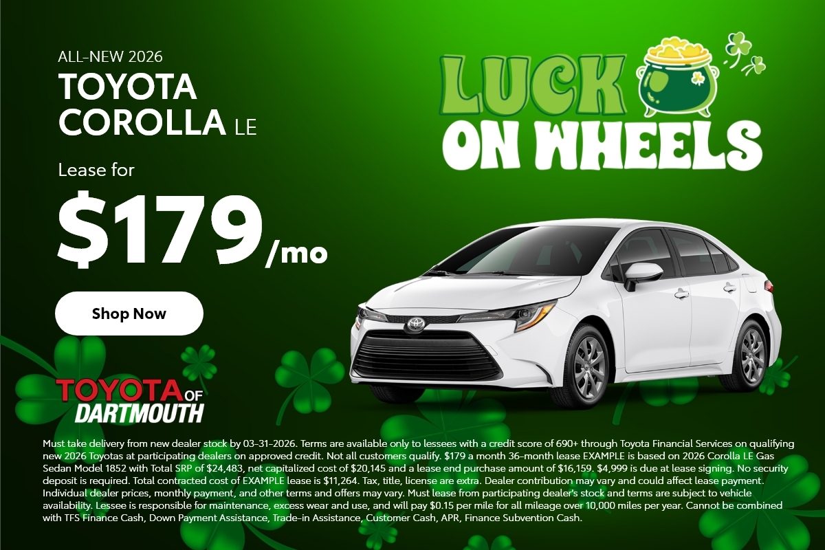 Special lease offer a new Toyota Corolla at Toyota of Dartmouth