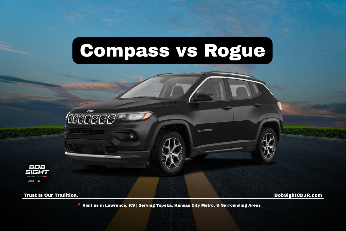 Jeep Compass vs Nissan Rogue in Kansas City Metro comparison at Bob Sight CDJR in Lawrence KS for daily commuters