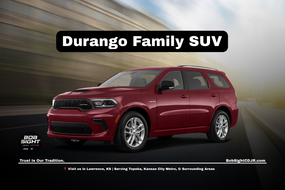 Dodge Durango in Lawrence KS at Bob Sight CDJR showcasing family SUV space and features for Kansas City Metro drivers