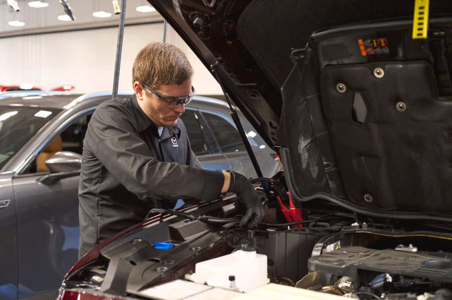 Mazda battery replacement service at Brickell Mazda in Miami, FL - certified technicians, OEM batteries
