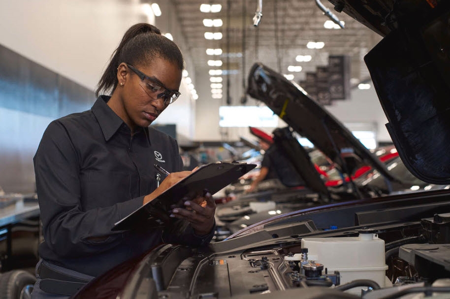 Mazda multi-point inspection at Brickell Mazda in Miami, FL - factory-trained technicians evaluating your vehicle