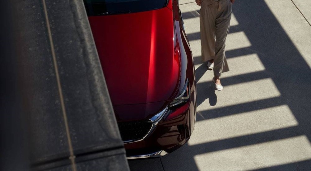 Front end detials on a red 2026 Mazda CX-90