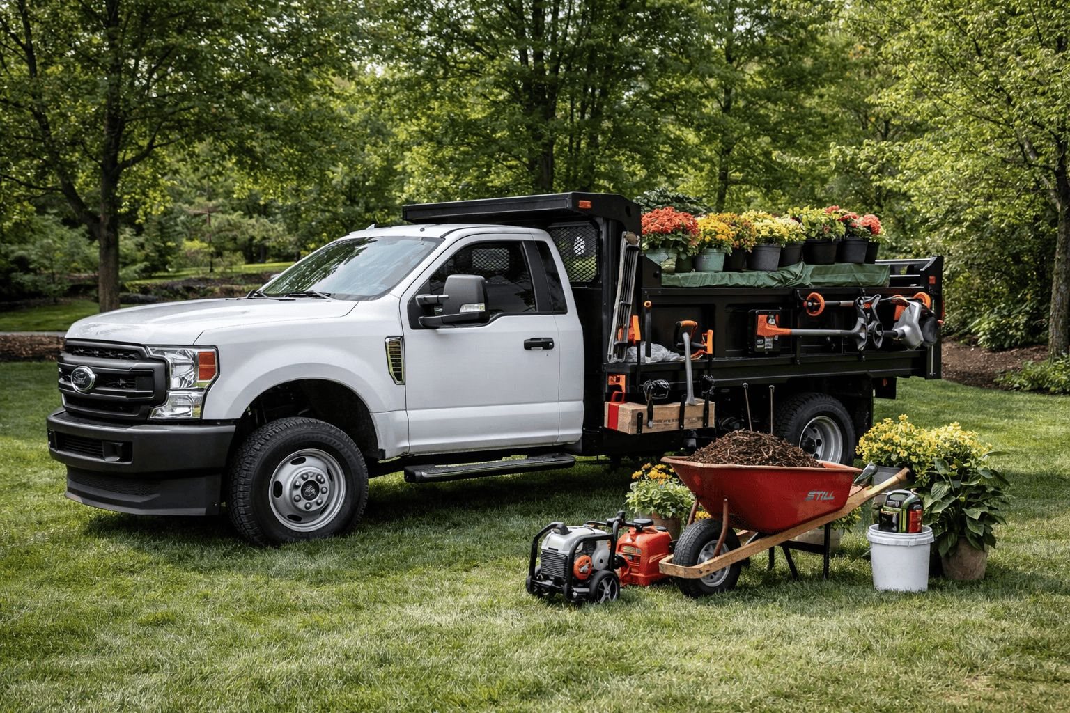 Landscaping work truck used by service-based businesses