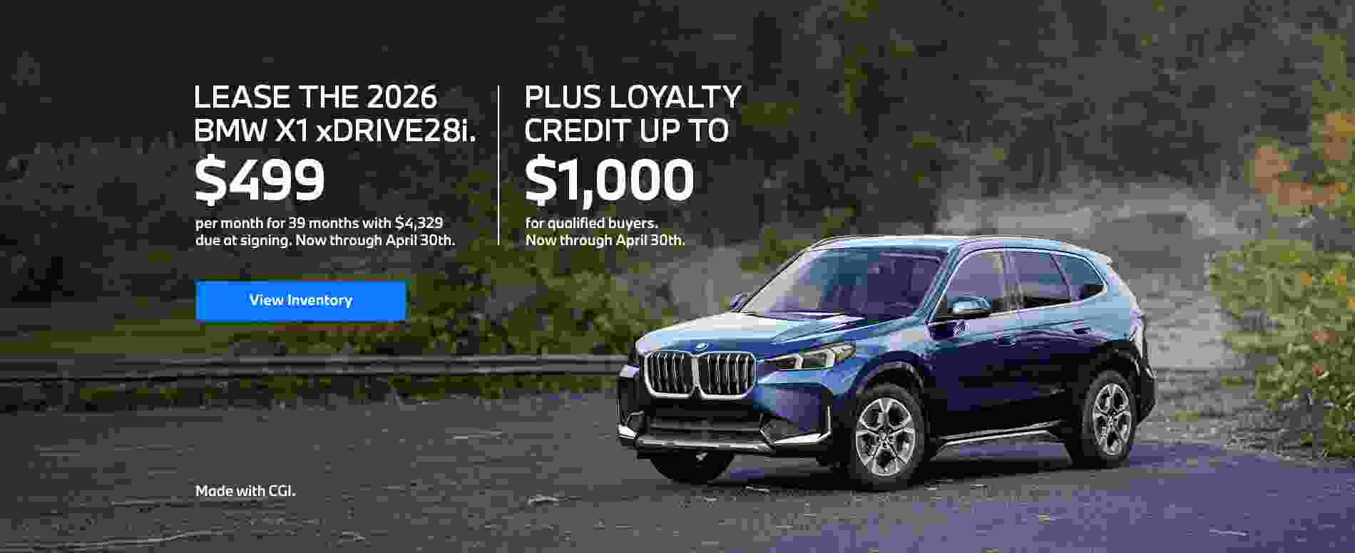 2026 X1 lease starting at \$499 per month for 39 months