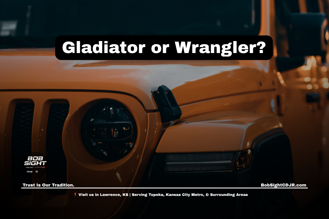 Jeep Gladiator vs Jeep Wrangler in Lawrence Kansas at Bob Sight CDJR for off-road driving towing and daily use in Douglas County