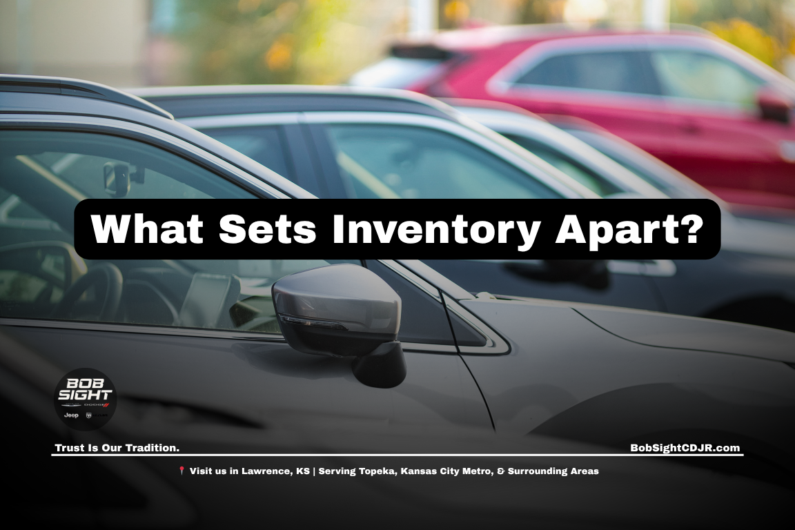 Used car inventory in Lawrence Kansas at Bob Sight CDJR featuring SUVs trucks and sedans for drivers across Douglas County