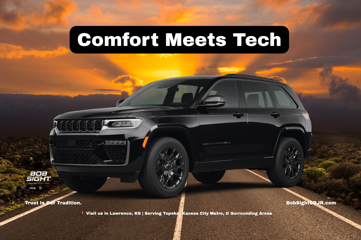 Jeep Grand Cherokee interior in Lawrence Kansas at Bob Sight CDJR featuring premium seating and advanced technology for Douglas County drivers