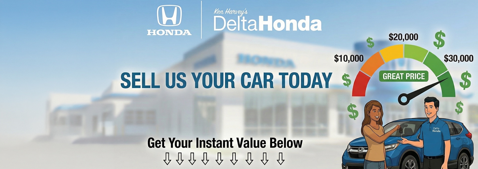 Sell your car at Delta Honda with instant vehicle value tool and competitive pricing gauge