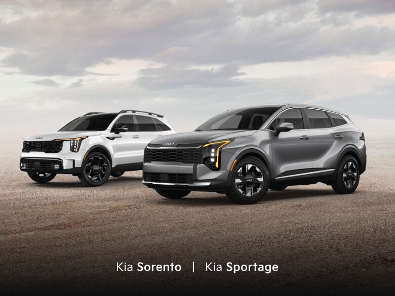 2026 Kia Sportage and Sorento both named IIHS Top Safety Pick Plus winners on display at a Denver Kia dealership