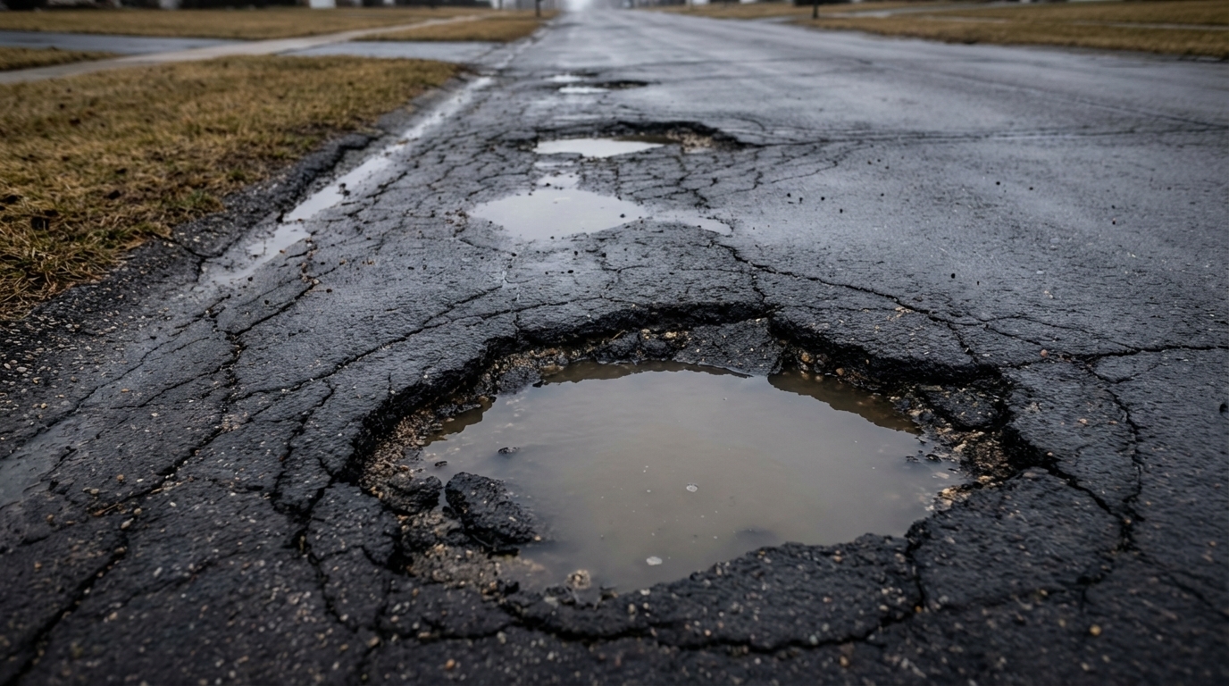 Illinois spring pothole damage from freeze-thaw cycles Lake County roads
