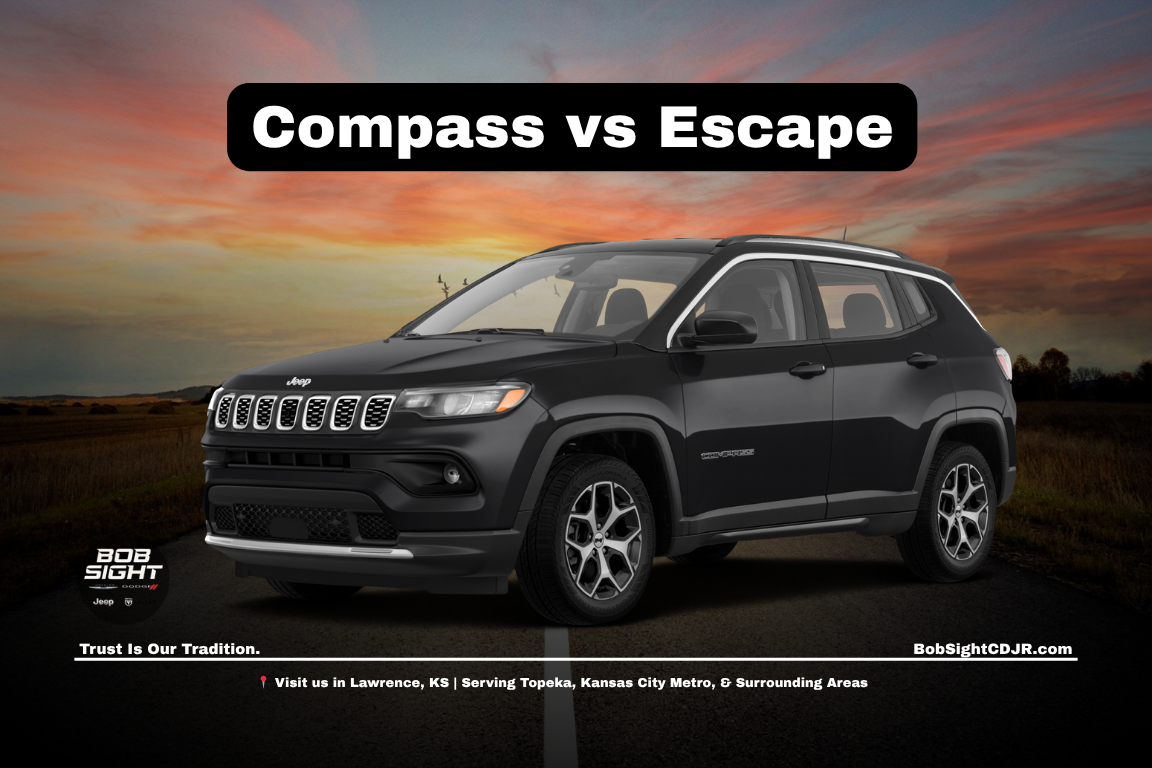 Jeep Compass vs Ford Escape comparison in Lawrence Kansas at Bob Sight CDJR showing compact SUV options for Kansas City Metro drivers