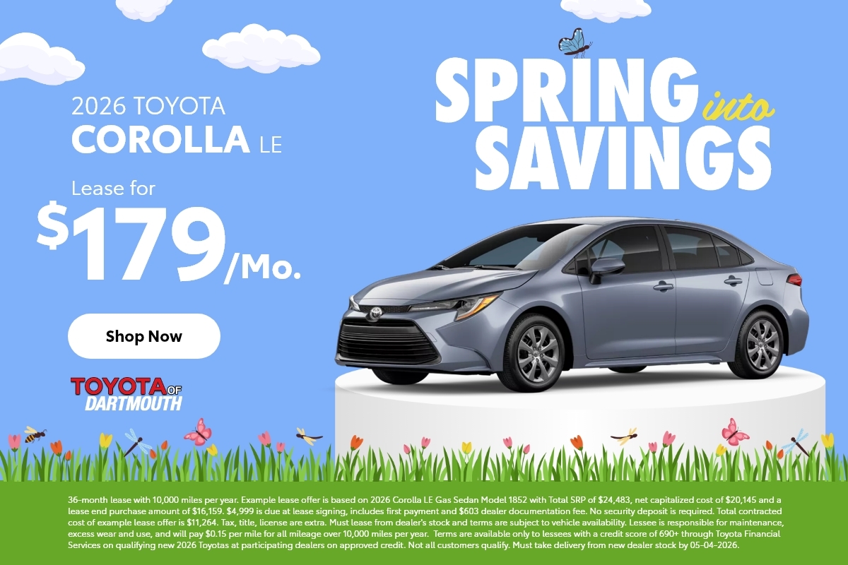 Special lease offer a new Toyota Corolla at Toyota of Dartmouth