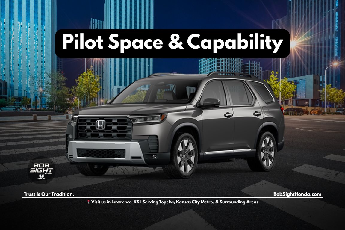 Honda Pilot for sale in Lawrence KS at Bob Sight Honda showcasing three row SUV space and capability for Kansas City Metro families