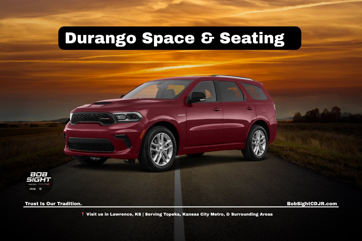 Dodge Durango seating and cargo space in Lawrence KS at Bob Sight CDJR for Kansas City Metro families needing a three row SUV