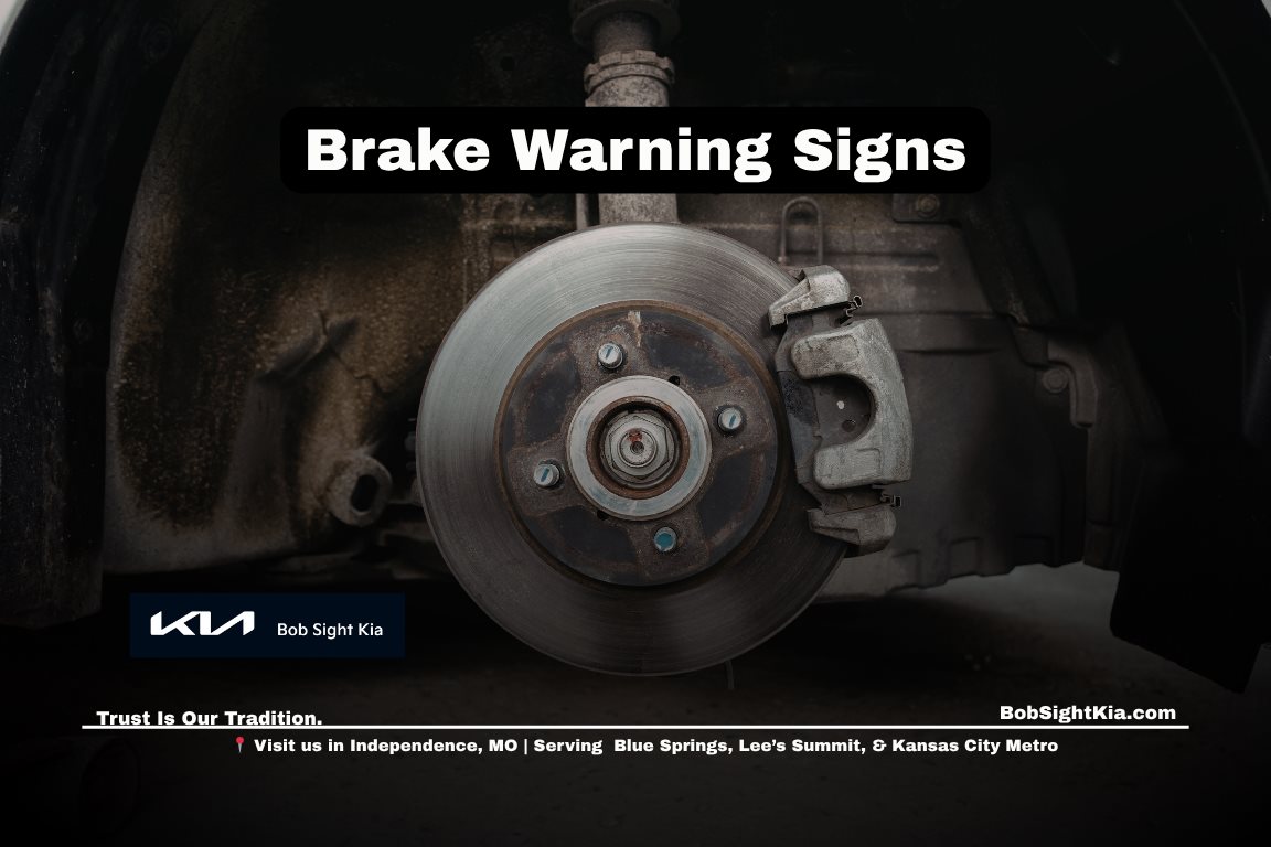 Kia brake service inspection in Independence Missouri showing technician checking brake components for Kansas City Metro drivers