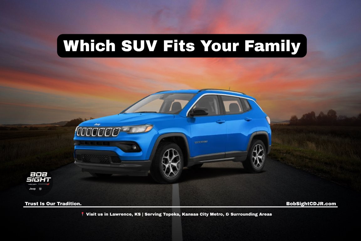 Jeep Compass and Nissan Rogue side by side in Lawrence Kansas showing size comparison and family SUV space differences