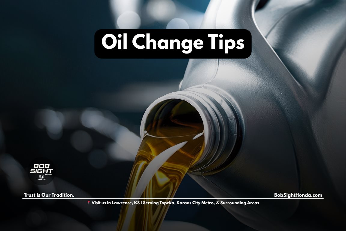 Honda oil change service in Lawrence Kansas showing technician performing routine maintenance for engine performance and reliability