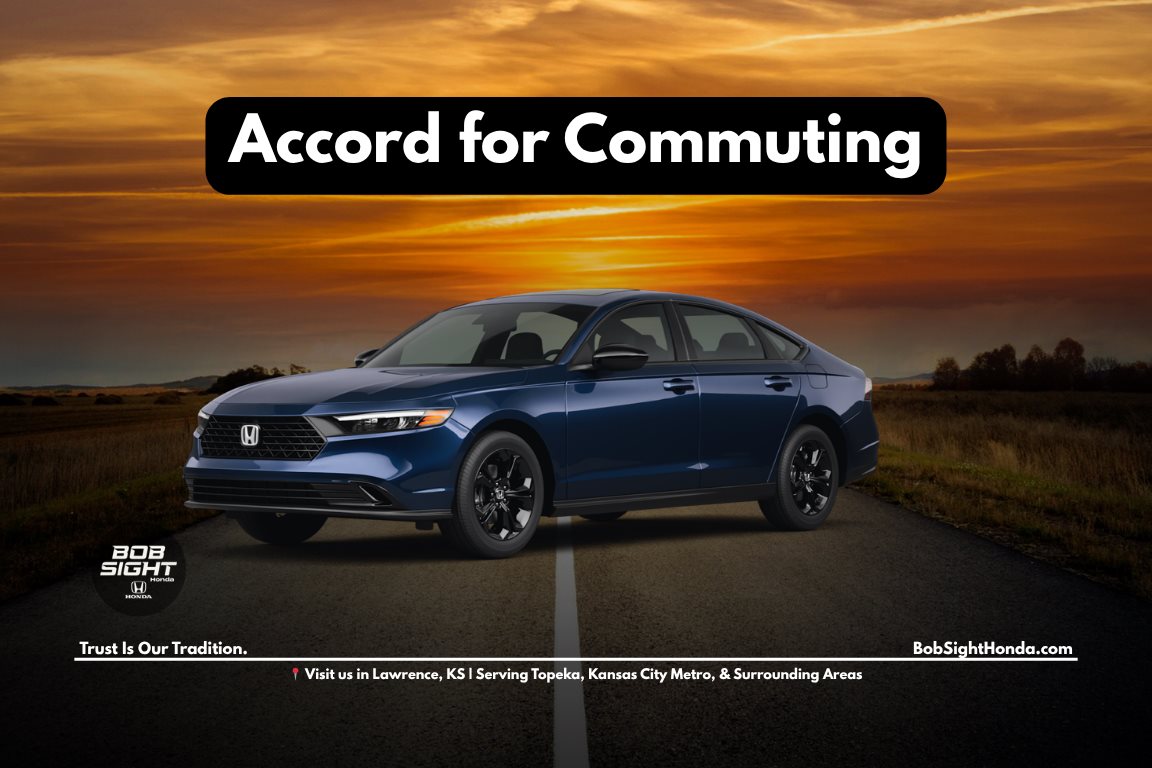 Honda Accord sedan in Lawrence Kansas driving on city streets highlighting commuter comfort and daily driving reliability