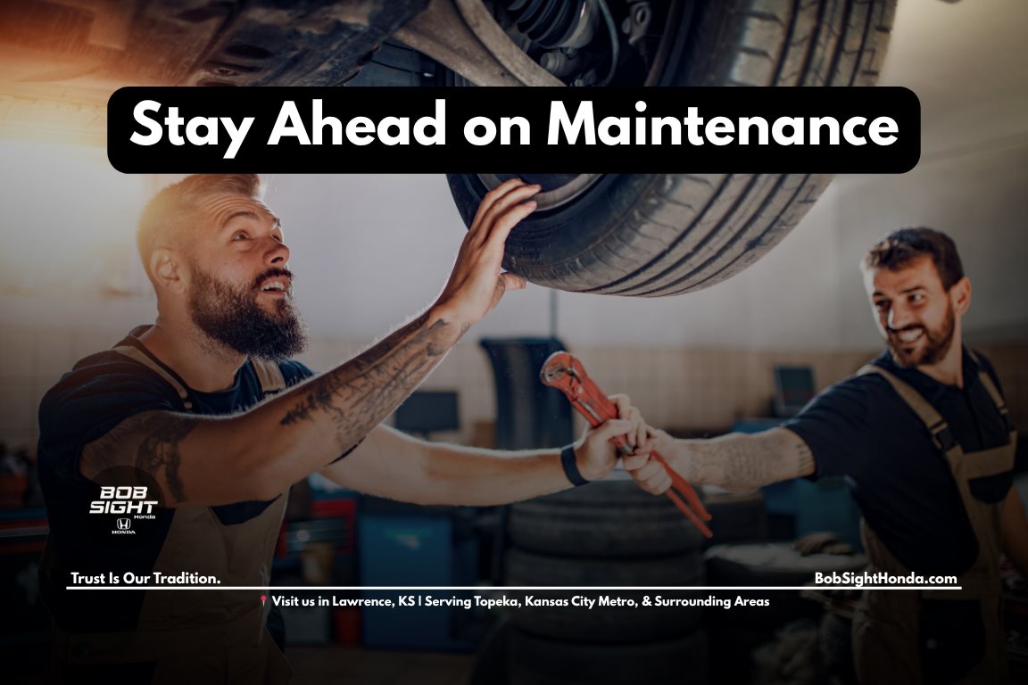 Honda maintenance service in Lawrence Kansas showing technician inspecting vehicle for preventative care and long-term reliability