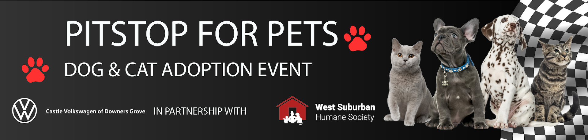 Pit Stop for Pets event banner at Castle Volkswagen of Downers Grove