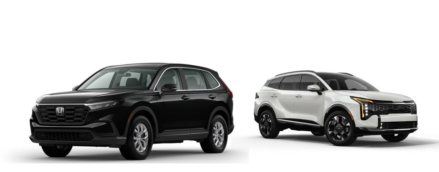 A black 2026 Honda CR-V vs a white 2026 Kia Sportage.