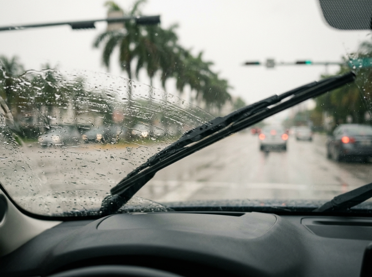 Wet Miami roads during sudden rainstorm - tread depth matters