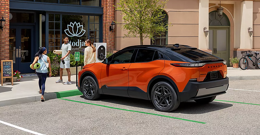 2026 Subaru Uncharted EV Parked in front of Yoga place